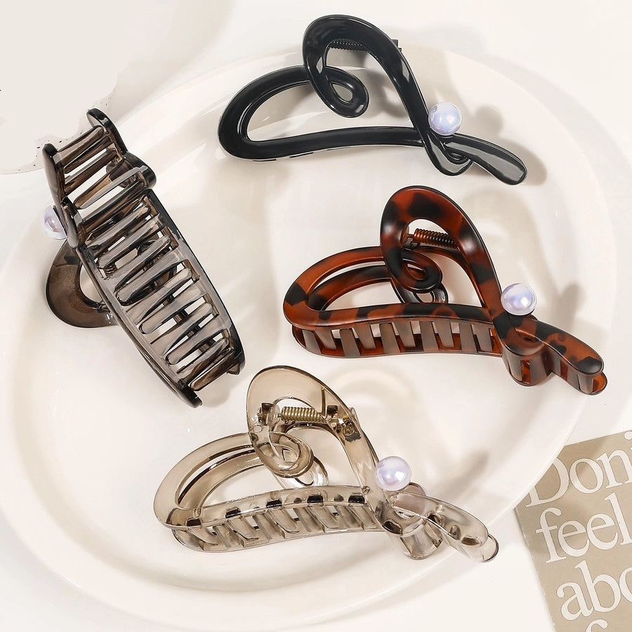 Women's Sweet Simple Style Heart Shape Plastic Resin Inlay Artificial Pearls Hair Claws