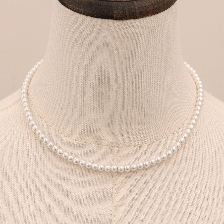 Jewelry Simple Style Classic Style Round 304 Stainless Steel Glass Pearl Beaded Necklace