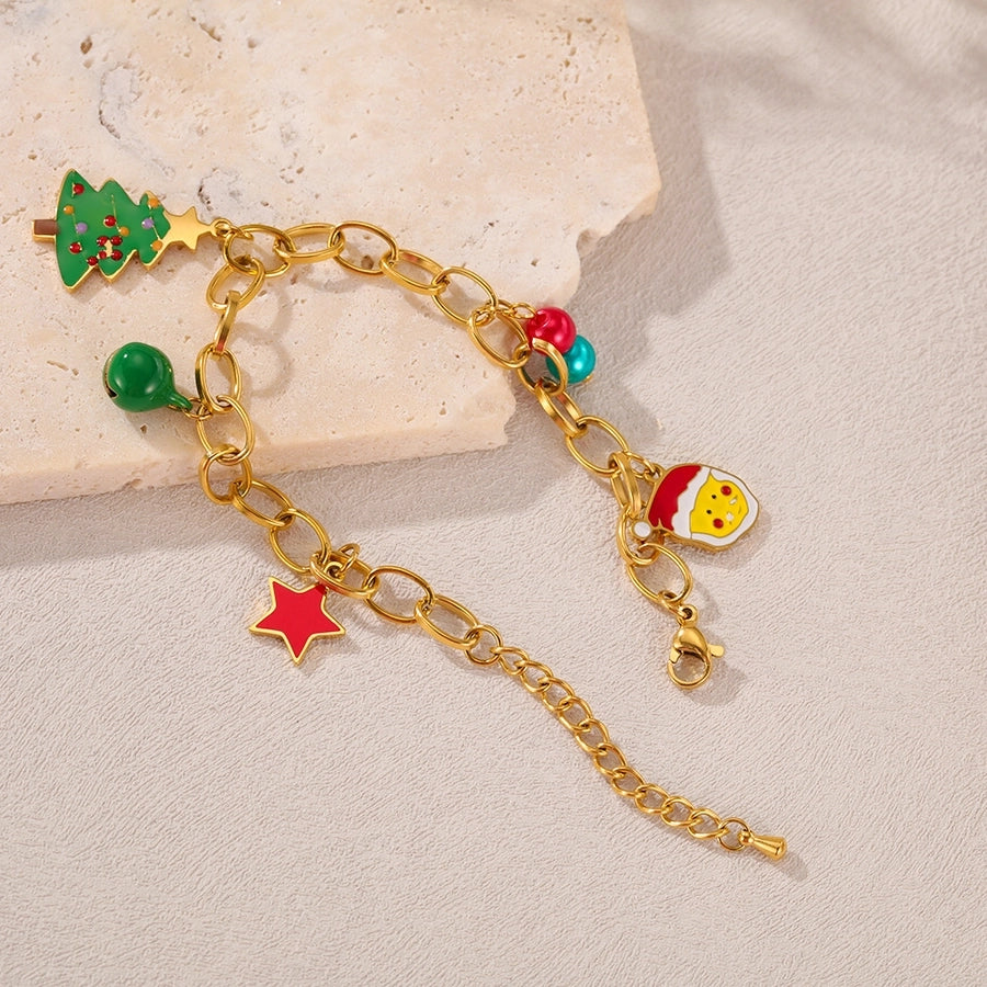 Simple Style Christmas Tree Santa Claus Christmas Socks 304 Stainless Steel cable chain Bracelets In Bulk