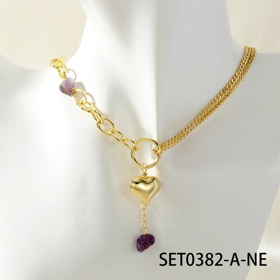 Jewelry Elegant Classic Style Streetwear Heart Shape Copper Bracelets Necklace