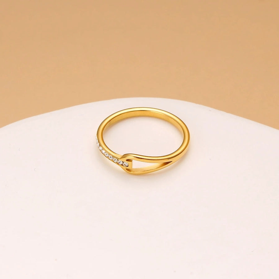 Jewelry Simple Style Commute Water Droplets Solid Color 304 Stainless Steel Rhinestones 18K Gold Plated Round Inlay Rings