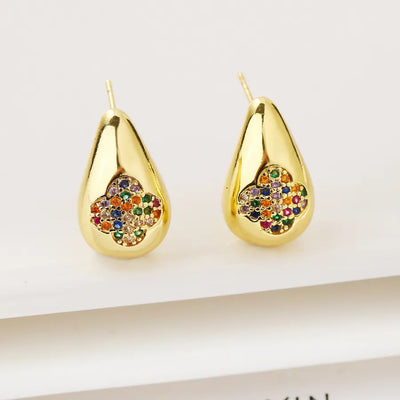 1 Pair Elegant Simple Style Four Leaf Clover Water Droplets Copper Zircon Ear Studs