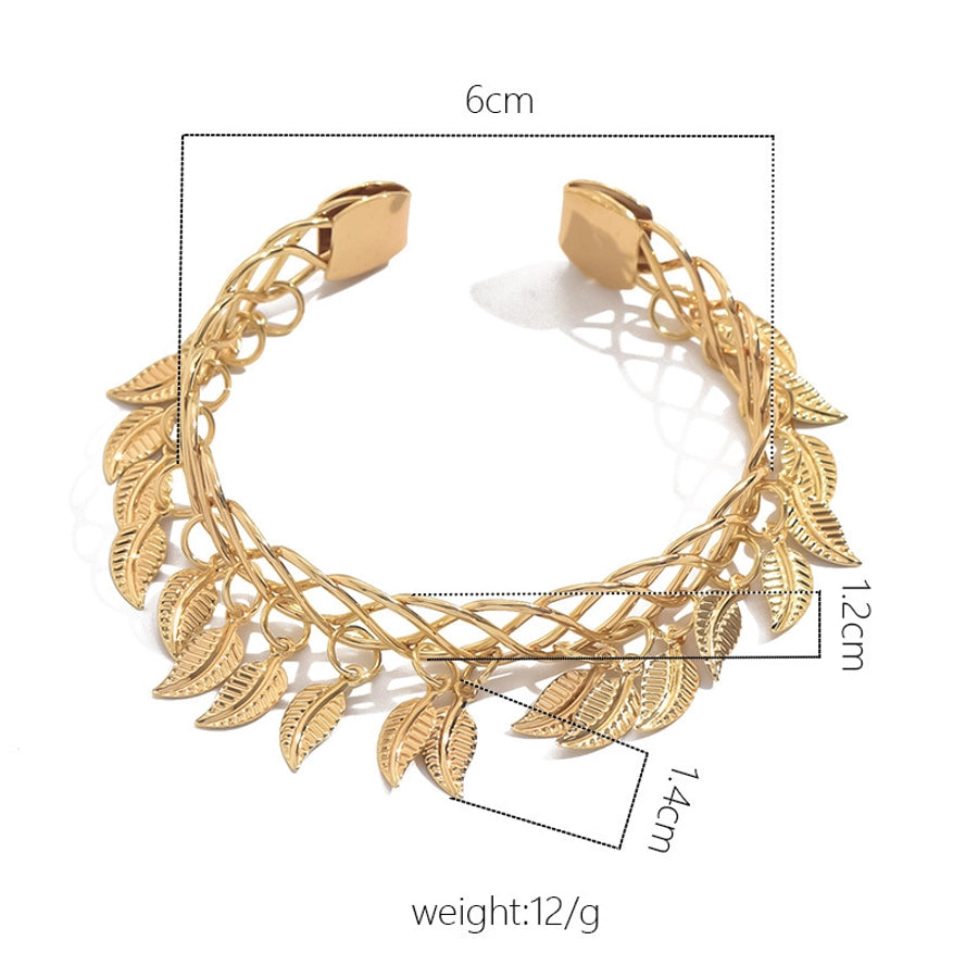 IG Style Exaggerated Leaves 18K Gold Plated Iron  Bangle