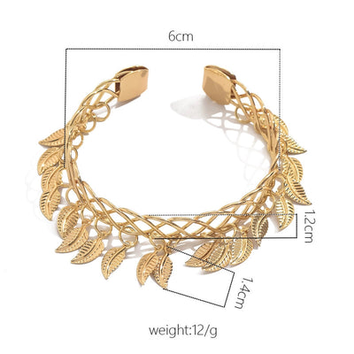 IG Style Exaggerated Leaves 18K Gold Plated Iron  Bangle
