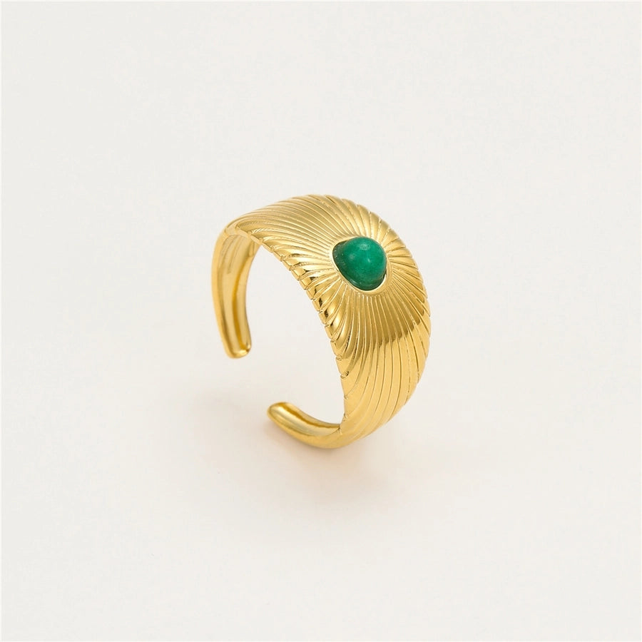 Jewelry IG Style Simple Style Geometric 304 Stainless Steel Natural Stone 18K Gold Plated Inlay Open Rings