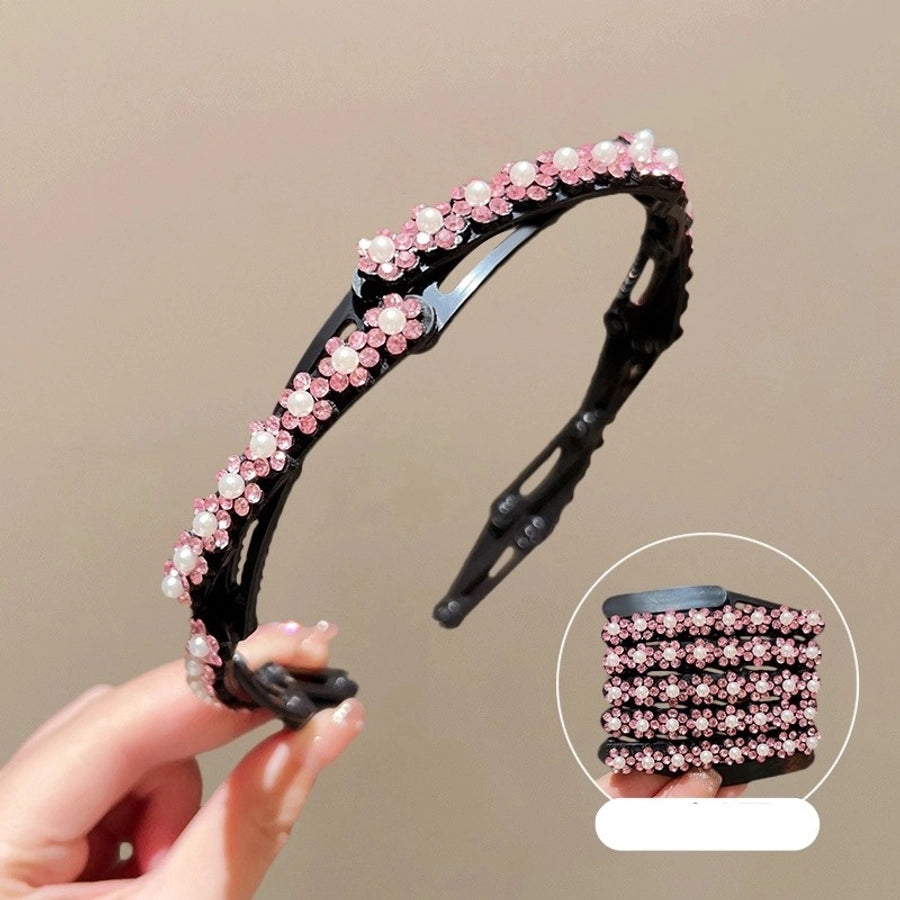 Women's Sweet Shiny Flower Arylic Inlay Rhinestones Pearl Hair Band