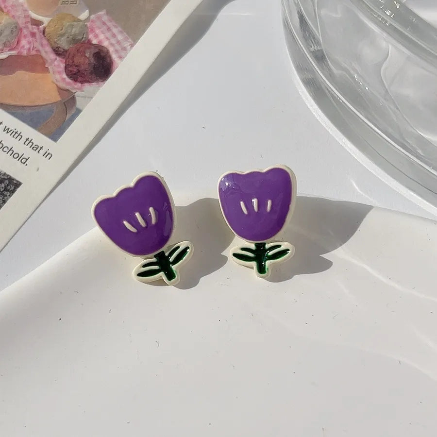 1 pair sweet flower plating alloy earrings