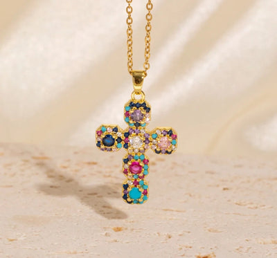 Copper Plating Cross Zircon Pendant Necklace
