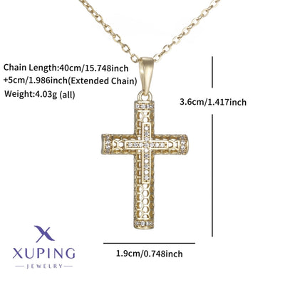 Copper 18K Gold Plated Plating Hollow Out Inlay Cross Zircon Pendant Necklace