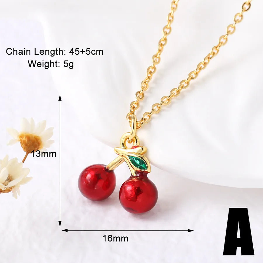Wholesale Jewelry Modern Style Classic Style Cherry 201 Stainless Steel Copper Zircon 18K Gold Plated Plating Inlay Pendant Necklace O-shaped chain cable chain