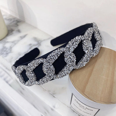 korean rhinestone chain mesh wide-sided hair band
