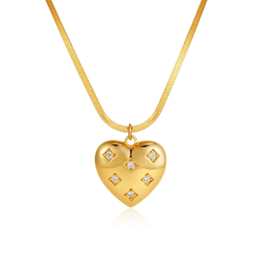 Jewelry Elegant Heart Shape 304 Stainless Steel Zircon 18K Gold Plated Pendant Necklace