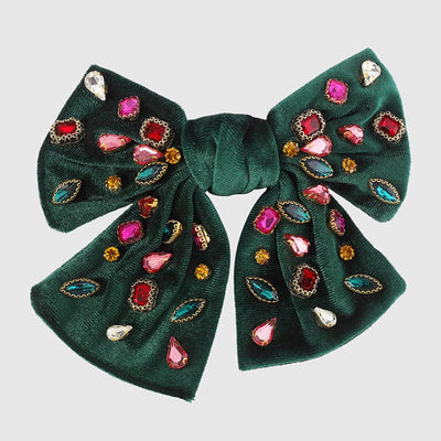 fashion bow knot alloy corduroy inlay artificial pearls rhinestones hair clip 1 piece