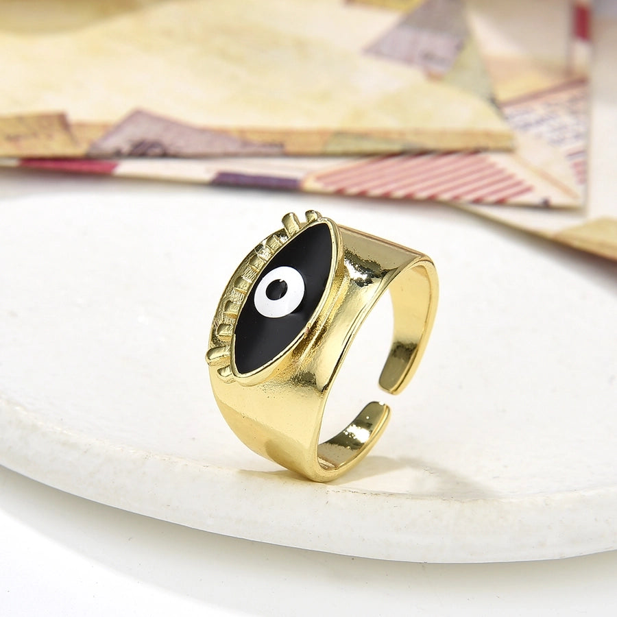 Copper Plating 18K Color Retaining Glossy Dripping Oval Eye Wide Open Ring