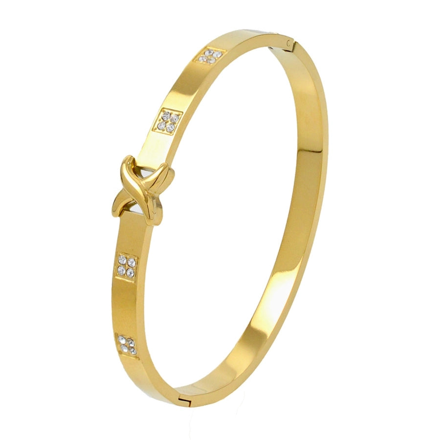 Elegant Nordic Style Vacation cross Row Brick Hollow Out Titanium Steel Gold Plated Zircon Bangle In Bulk