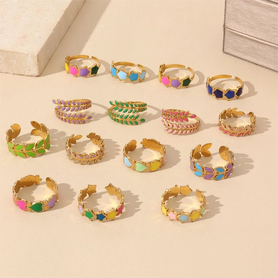 Jewelry IG Style Star Leaves Heart Shape 304 Stainless Steel Open Rings