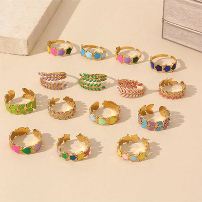 Jewelry IG Style Star Leaves Heart Shape 304 Stainless Steel Open Rings