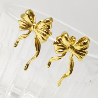 1 Pair Elegant Princess Bow Knot Inlay 304 Stainless Steel Rhinestones 18K Gold Plated Ear Studs