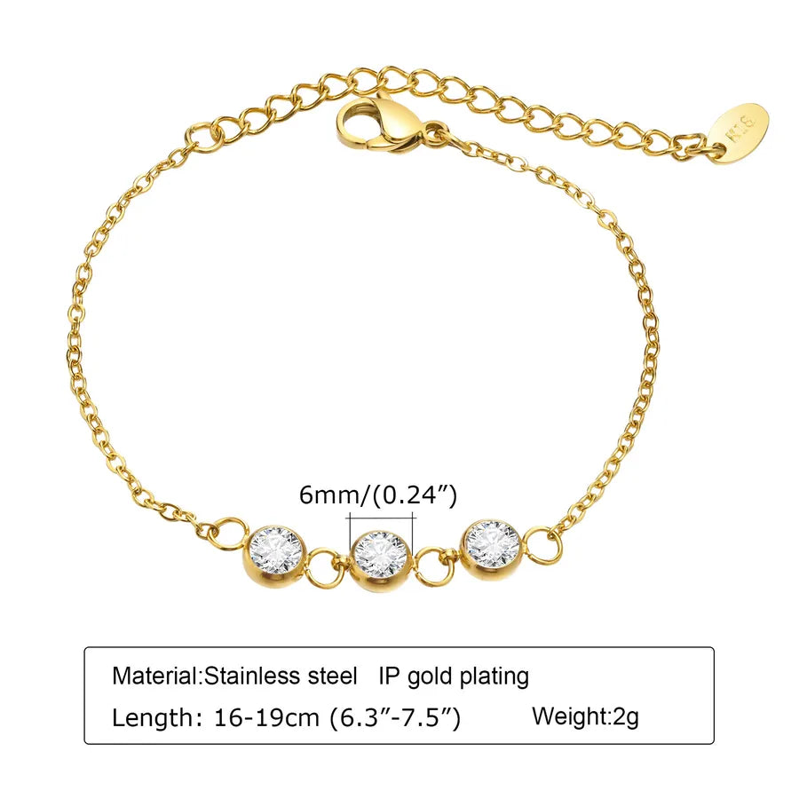 IG Style Korean Style Round Heart Shape Flower 304 Stainless Steel 18K Gold Plated Zircon Bracelets In Bulk