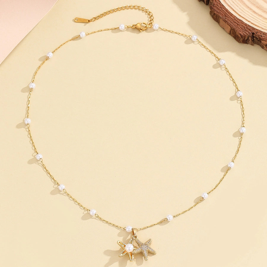 Jewelry Marine Style Sweet Starfish 304 Stainless Steel Pendant Necklace