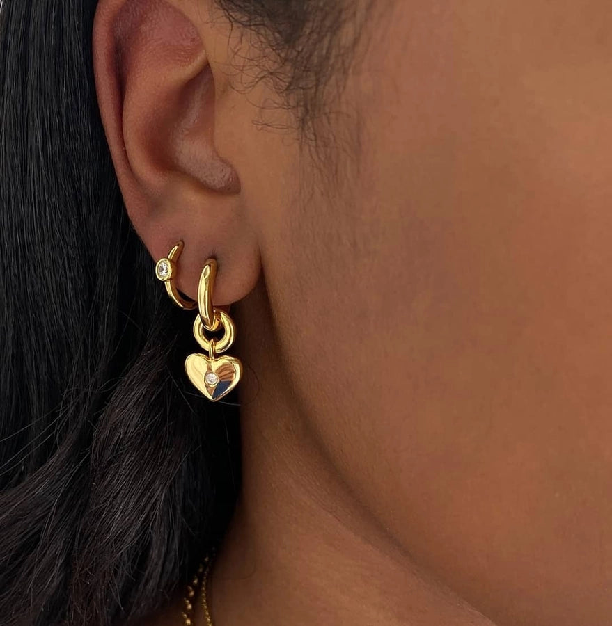 1 Pair IG Style Retro Heart Shape Inlay Copper Zircon 24K Gold Plated Huggie Earrings Drop Earrings