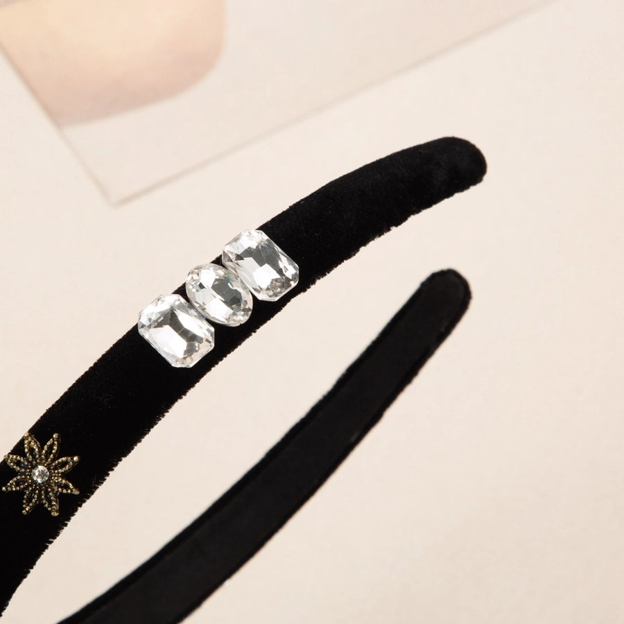 elegant square star flower alloy cloth inlay rhinestones pearl hair band