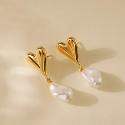 1 Piece Vintage Style Lady Wedding Pearl Inlay Copper Artificial Pearls 18K Gold Plated Drop Earrings