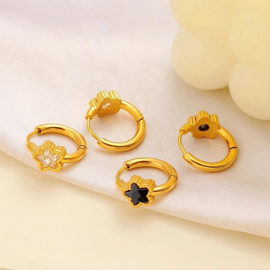 1 Pair Simple Style Commute Pentagram 304 Stainless Steel 316 Stainless Steel  Rhinestones 18K Gold Plated Earrings