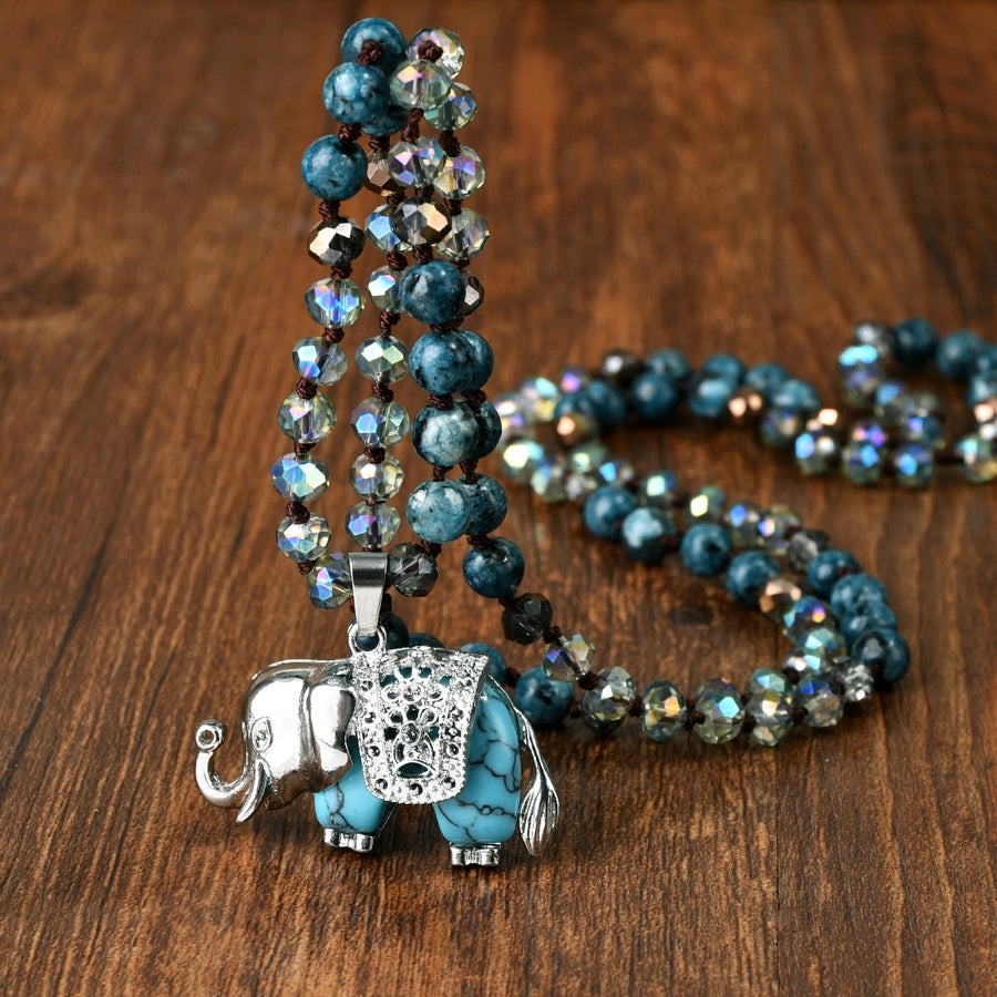 Casual Simple Style Streetwear Elephant Alloy natural stone Pendant Necklace In Bulk