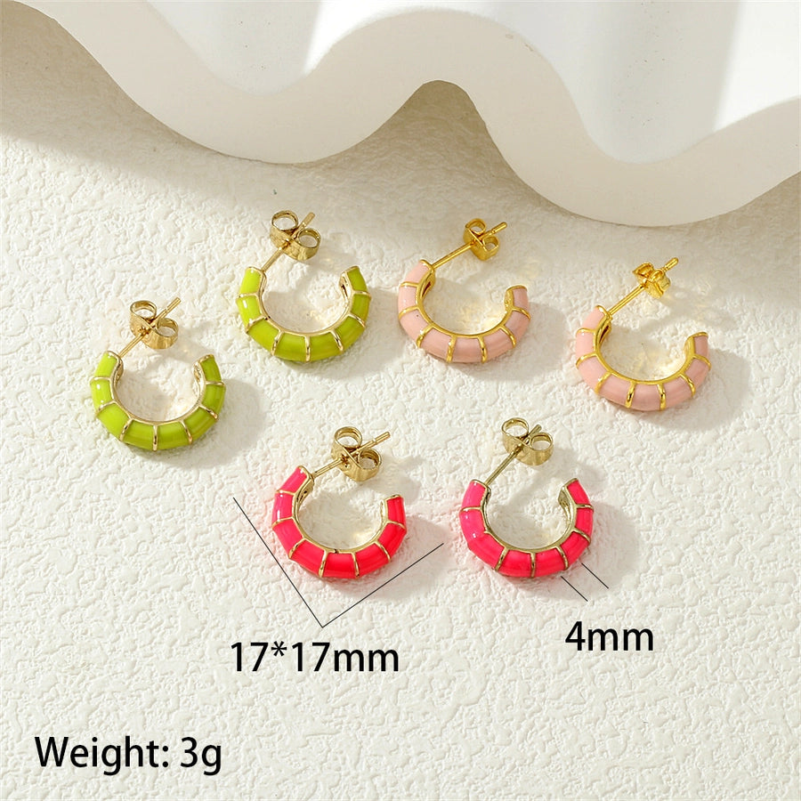 1 Pair Simple Style Classic Style C Shape Enamel Copper Zircon Ear Studs