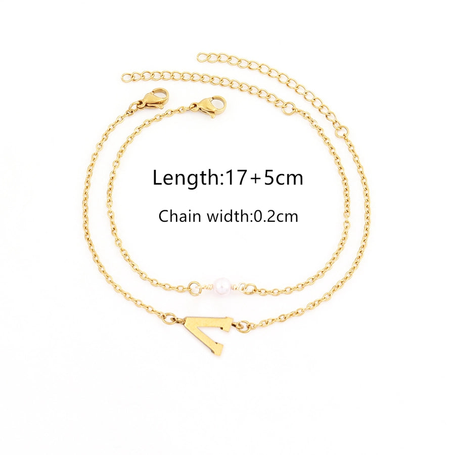 Elegant Simple Style Classic Style Letter 201 Stainless Steel 304 Stainless Steel Artificial Pearl Stainless Steel Bracelets In Bulk