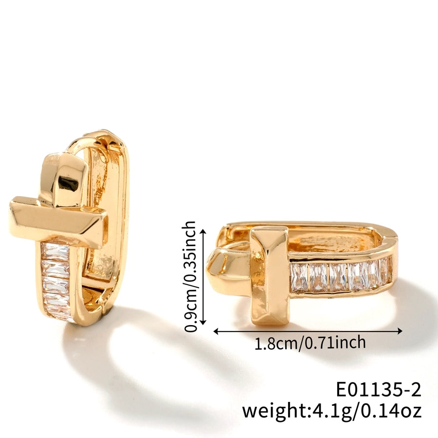 1 Pair Elegant Simple Style Shiny Geometric Inlay Copper Glass K Gold Plated Rhodium Plated Ear clip