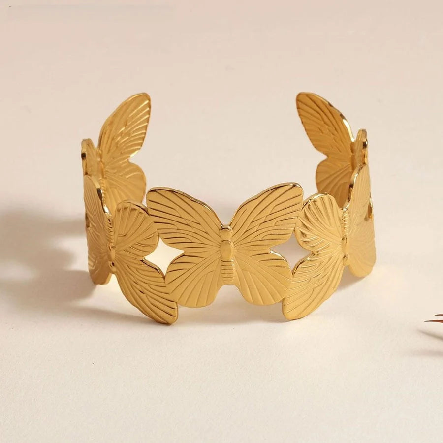 Elegant Butterfly 304 Stainless Steel 18K Gold Plated Bangle In Bulk