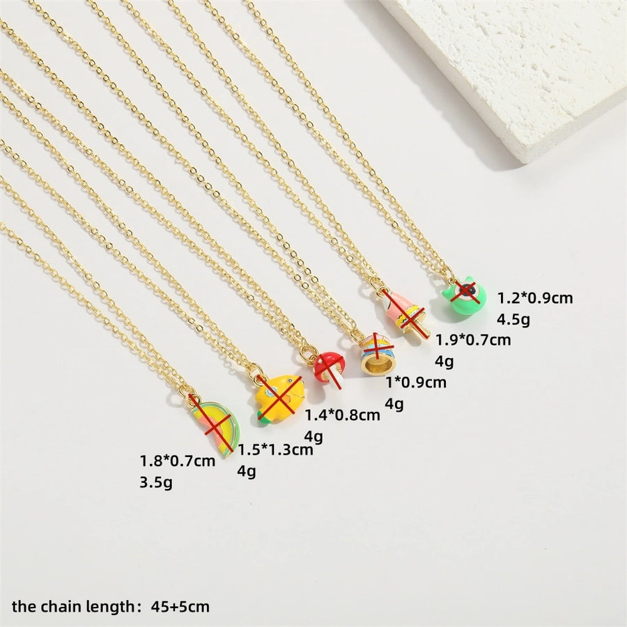 Copper 14K Gold Plated Cartoon Mushroom Pendant Necklace