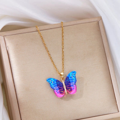 Jewelry Elegant Cute Classic Style Butterfly 201 Stainless Steel Resin Copper Zircon Inlay Pendant Necklace