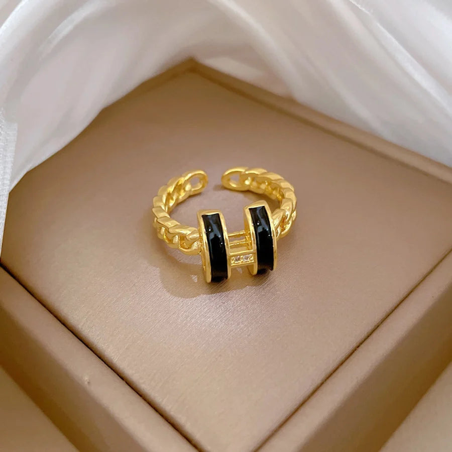 Titanium Steel Brass Gold Plated Inlay Geometric Zircon Brass Rings