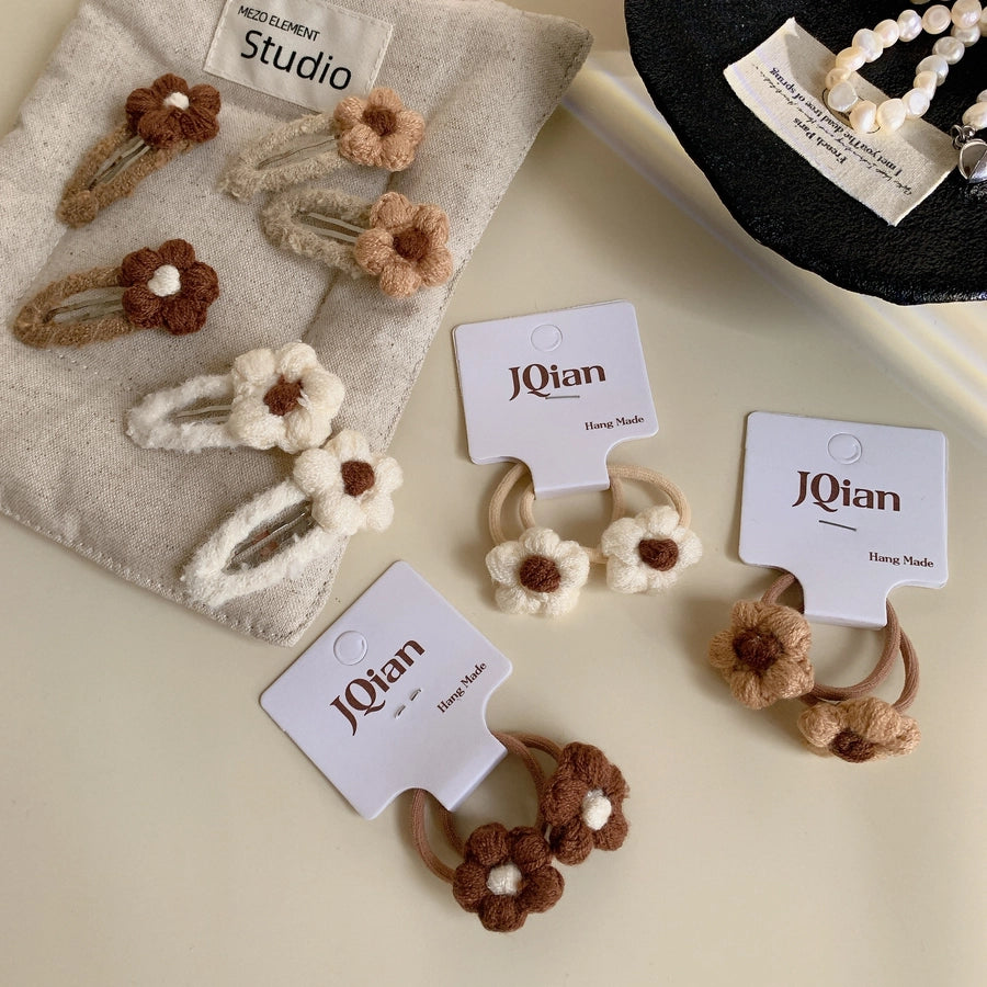 Milk Coffee New Autumn and Winter Cute Flower Hair Clip Hairpin Side Shredded Hair Bangs Clip Children's Hair String Hair Accessories Headdress for Women