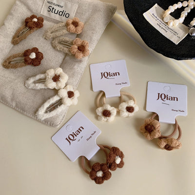 Milk Coffee New Autumn and Winter Cute Flower Hair Clip Hairpin Side Shredded Hair Bangs Clip Children's Hair String Hair Accessories Headdress for Women