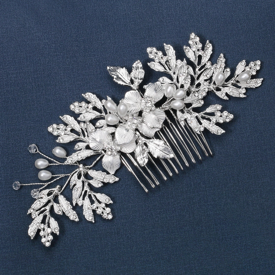 simple new pearl flower leaf hair clip