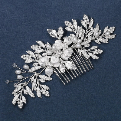 simple new pearl flower leaf hair clip