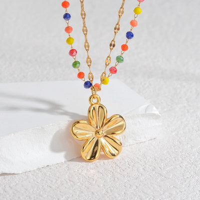Jewelry Casual Simple Style Sun Flower 304 Stainless Steel Double Layer Necklaces
