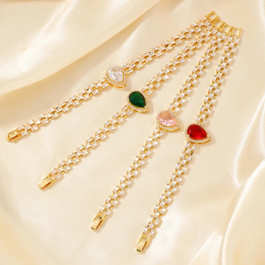 Copper K Gold Plated Inlay Water Droplets Zircon Bracelets
