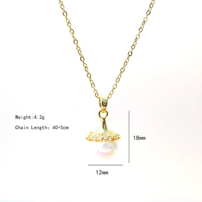 304 Stainless Steel Copper 18K Gold Plated Plating Inlay Round Artificial Pearls Pendant Necklace
