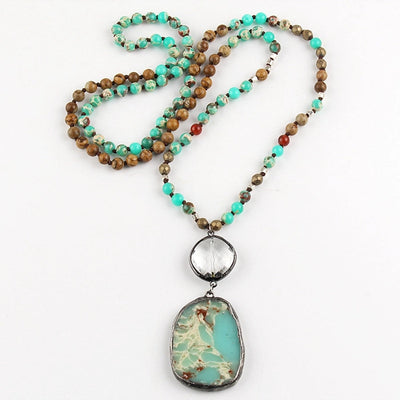 Bohemian Geometric natural stone Beaded Chain Pendant Necklace In Bulk