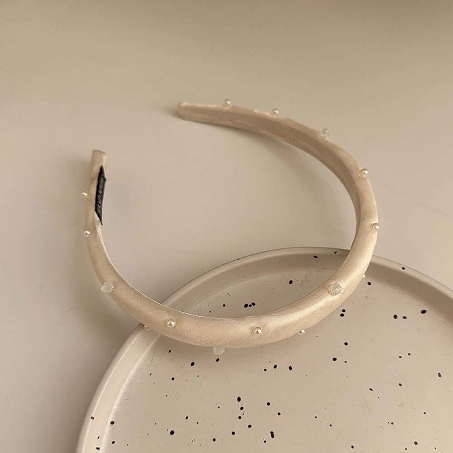 Women's Simple Style Solid Color Cloth Pearl Hair Band