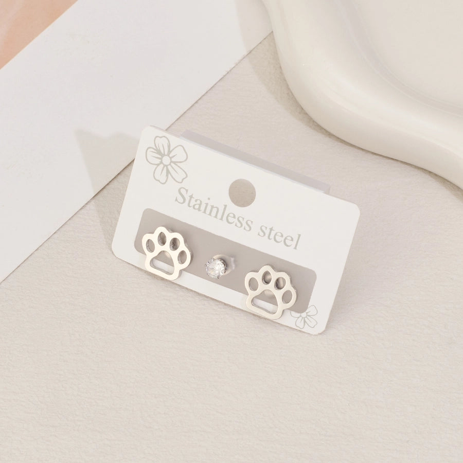 1 Set Halloween Cute Sweet Animal Cat Bat Polishing Inlay 304 Stainless Steel Zircon 18K Gold Plated Ear Studs