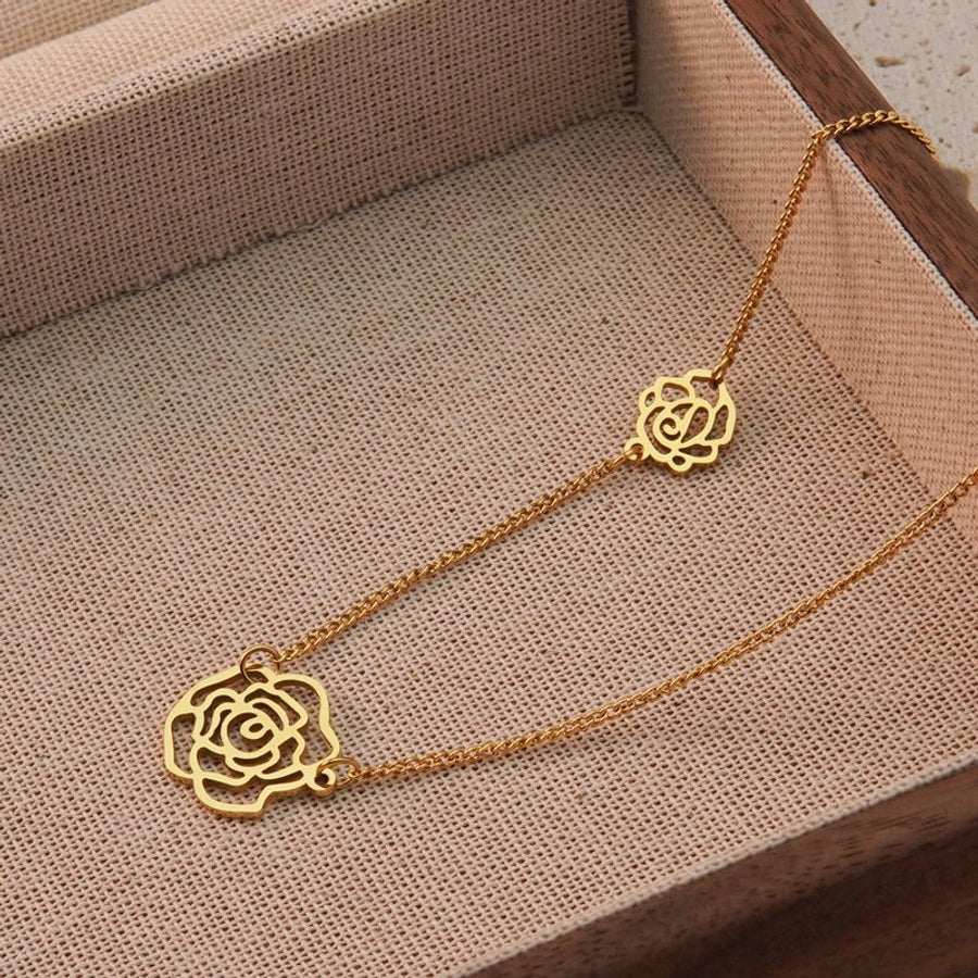 Jewelry Sweet Classic Style Flower 304 Stainless Steel 18K Gold Plated Plating Pendant Necklace