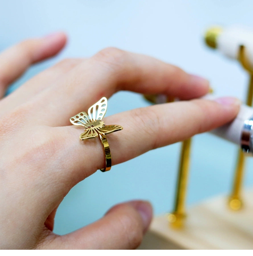 Jewelry Classic Style Commute Butterfly 304 Stainless Steel 18K Gold Plated Hollow Out Jewelry Set