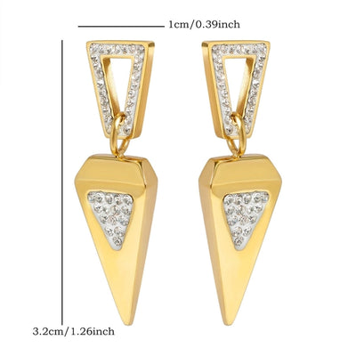 Jewelry Streetwear Triangle 304 Stainless Steel Zircon Plating Earrings Necklace