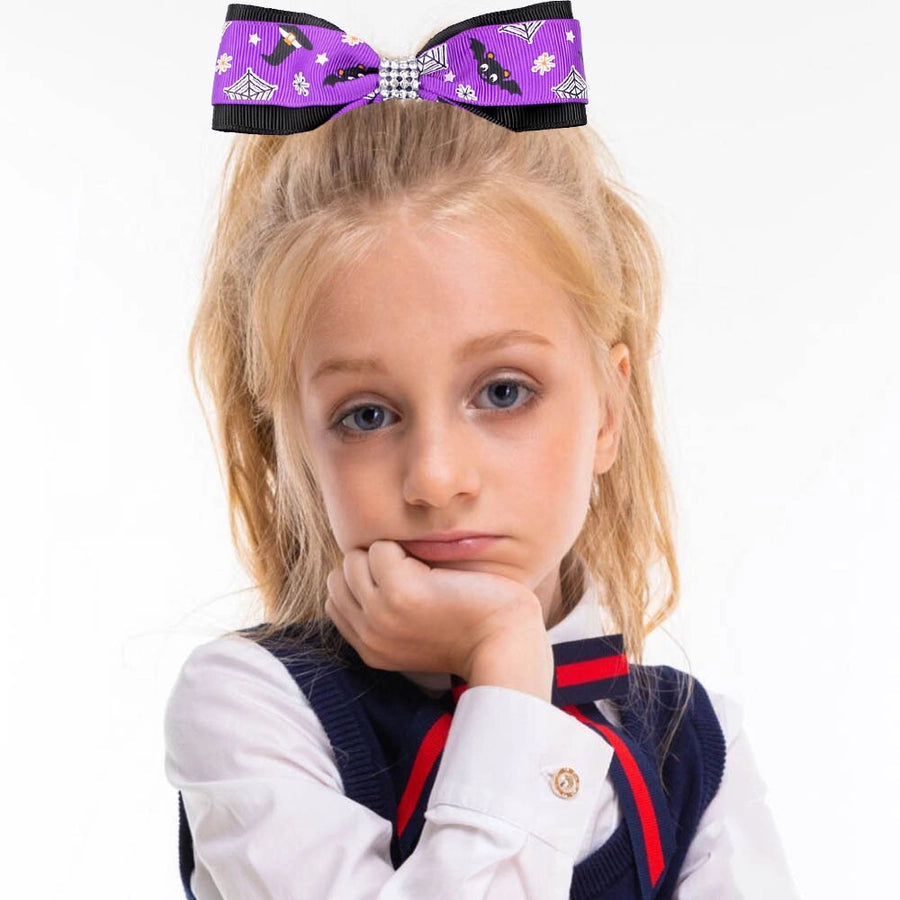 Girl'S Casual Pumpkin Bow Knot Ghost Cloth Inlay Rhinestones Hair Clip